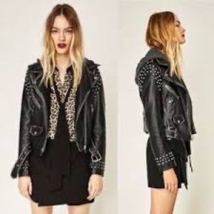 ROCK⭐️ leather studded jacket Zara new Xs